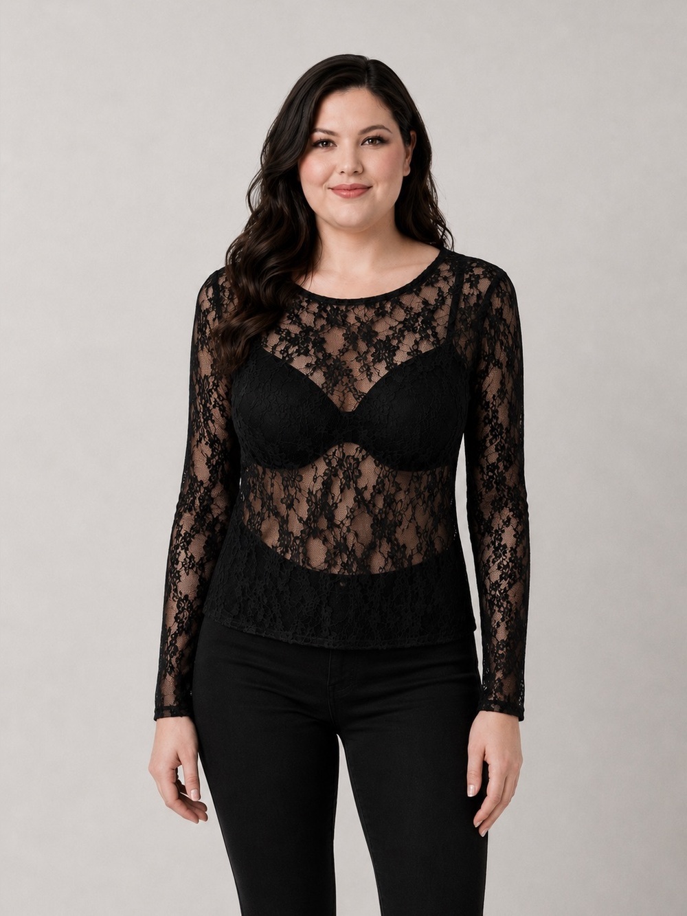 Floral Boutique Mesh Long Sleeve Crewneck Top – Fitted - True to size. New